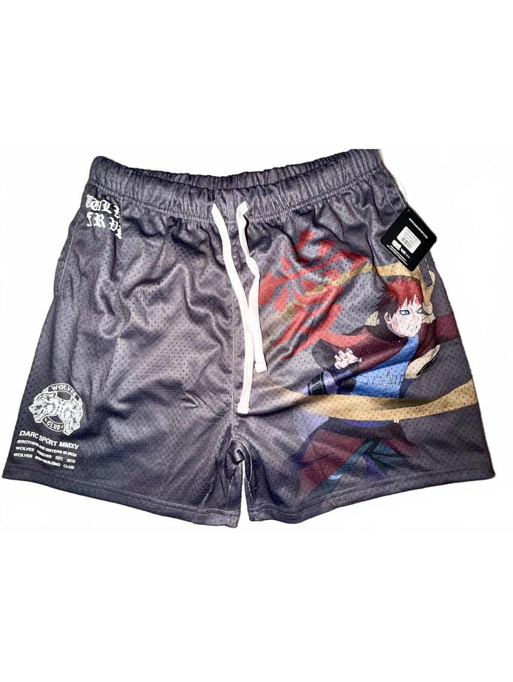 Darc Sport Naruto Gaara Mesh Shorts Wolf Gray Size Large NWT